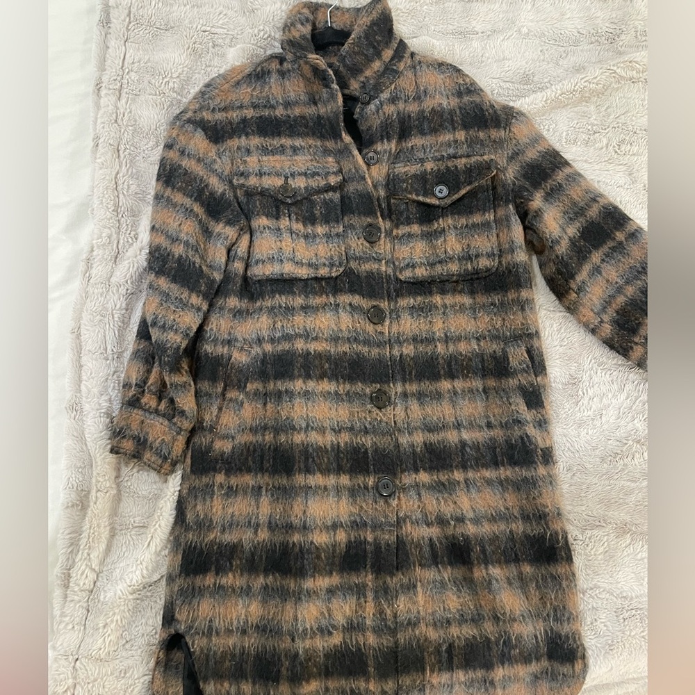 7 For All Mankind plaid trench coat